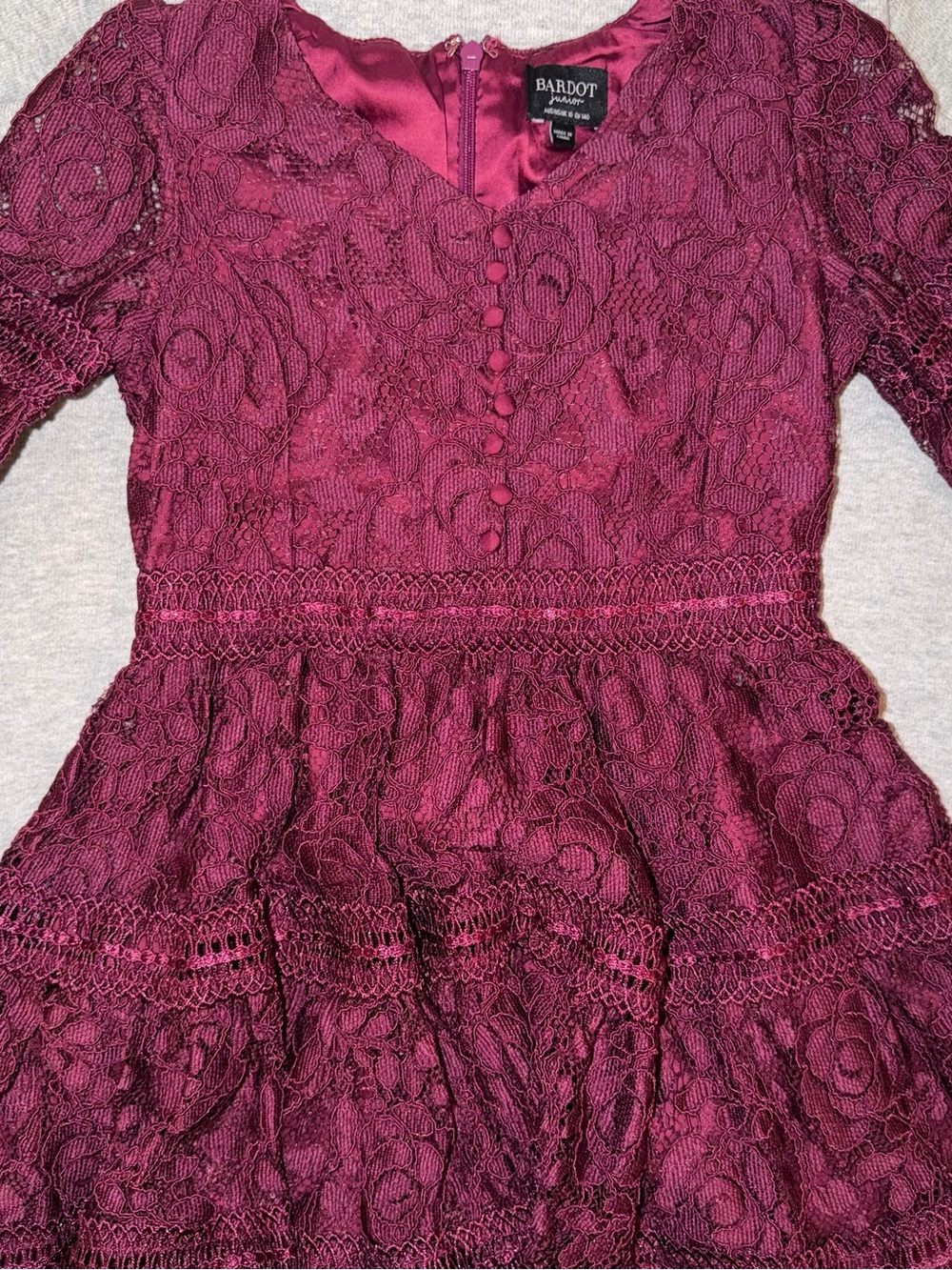 BARDOT Junior Lace Fit & Flare Dress in Deep Berry